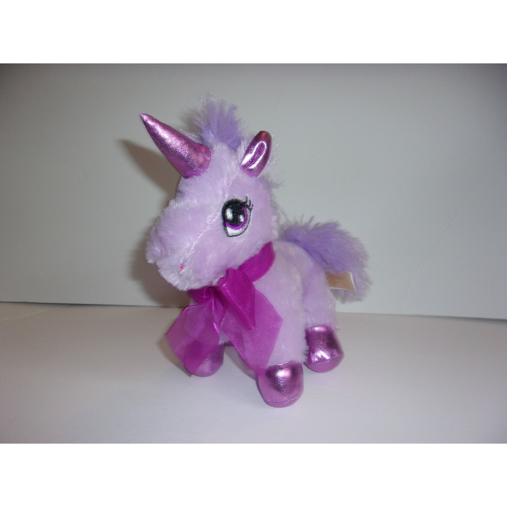 Dan Dee Purple Unicorn Shiny Feet Ears Horn Tail Mane Plush 7" Ribbon Bow